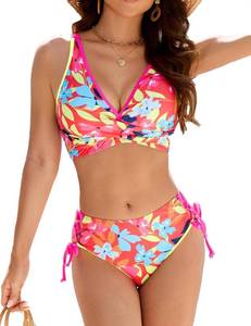lot 22937 image: Two-Piece Bikini Sets for Women Color Block Twist-Front Top Mid-Rise Black Medium