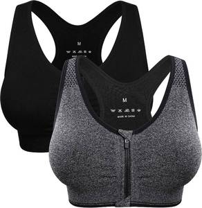 lot 22953 image: WANAYOU Womens Zip Front Sports Bra Wireless Post-Surgery Bra Workout Bras Larg
