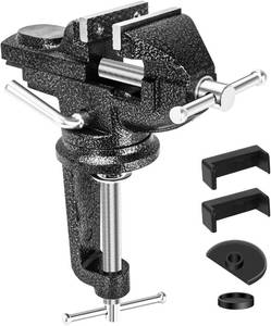 lot 22977 image: Bench Vise 3 Inch, Clamp-On Table Vise with Anvil, 360  Swivel Base