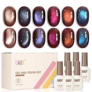 lot 22990 image: GAOY Brown Chameleon Cat Eye Gel Nail Polish Kit with Magnet, 6 Colors