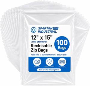 lot 22996 image: Spartan Industrial - 12x15 Clear Reclosable Zip Poly Bags, 2 Mil, 100 ct
