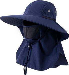 lot 23015 image: Mens Women Fishing Hat UPF 50 Wide Brim Sun Hat with Face Cover & Neck Flap