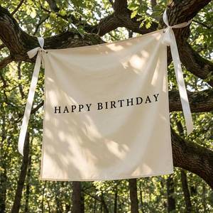 lot 23020 image: Oudain 40x40 Inch Happy Birthday Banner Burlap Happy Birthday Backdrop