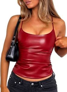 lot 23022 image: OZICERD Black Faux Leather Crop Top for Women Ruched Sleeveless ClubRave small