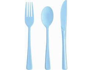 lot 22631 image: Blue Plastic Silverware Utensils, Knives, Forks &amp Spoons