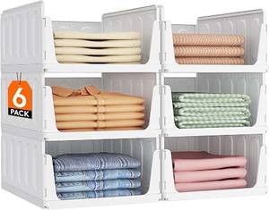 lot 22898 image: Lifewit 6 Pack Stackable Closet Storage Organizers for Clothes 16.5 Depth