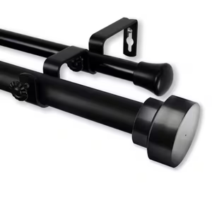 lot 5703 image: Bonnett 66 in. - 120 in. Double Curtain Rod in Black with Finial - Retail $0