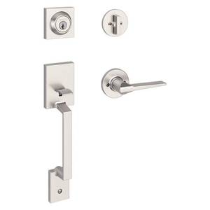 lot 5707 image: Kwikset Amador Satin Nickel Entry Door Handleset - Retail $133