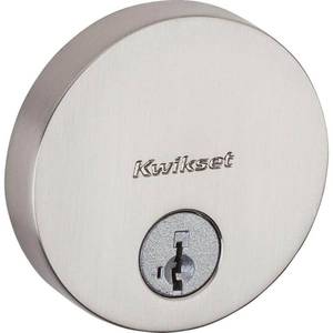 lot 5709 image: 258 Uptown Round Keyed One Side Low Profile Deadbolt featuring SmartKey Security in Satin Nickel - Retail $182