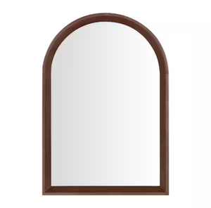 lot 5713 image: Medium Modern Arched Walnut Framed Mirror (20 in. W x 30 in H) - Retail $0