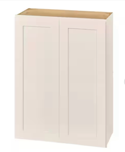 lot 5720 image: Avondale 27 in. W x 12 in. D x 36 in. H Ready to Assemble Plywood Shaker Wall Kitchen Cabinet in Antique White - Retail $0