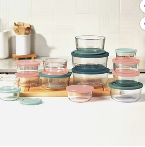lot 5759 image: Pyrex Simply Store 28-Piece Food Storage Container Set (missing some pieces) - Retail $0
