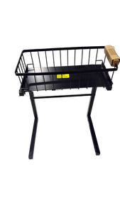 lot 5762 image: Black Metal Wire Basket Stand Storage Rack (missing one screw) - Retail $0