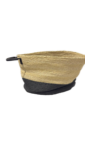 lot 5786 image: Woven Rope Basket with Handles Tan and Black (one handle needs sewed on  - Retail $0