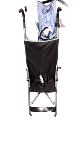 lot 5805 image: Baby Stroller with Black Fabric Seat (missing front wheels) - Retail $0
