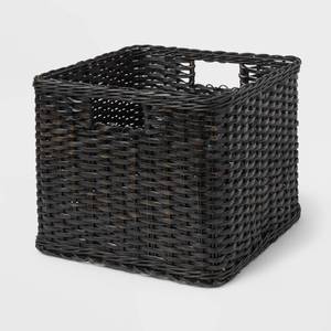 lot 5812 image: Large Woven Rattan Folio Bin Black Washed - Brightroom Rectangle Decorative Basket, 11 H x 14.25 W x 13 D - Retail $25