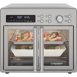lot 5845 image: Chefman French Door 10-in-1 Toaster Oven Air Fryer  26-Quarts  Fits 12-Inch Pizza �� Stainless Steel - Retail $180