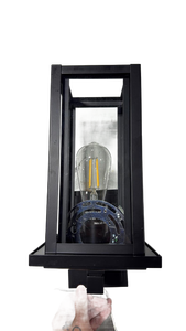 lot 5859 image: Black Outdoor Wall Sconce with Filament Bulb and Seeded Glass - Retail $0