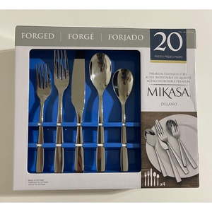 lot 5870 image: Mikasa Delano 20-Piece Flatware Set  Forged Premium Stainless Steel  Silver  Service for 4 (missing some pieces but rest of it is new) - Retail $70