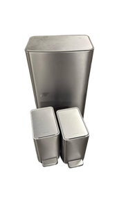 lot 5875 image: Kohler Stainless Steel Trash Can with 2 Compartment Bins (works, some dents) - Retail $0