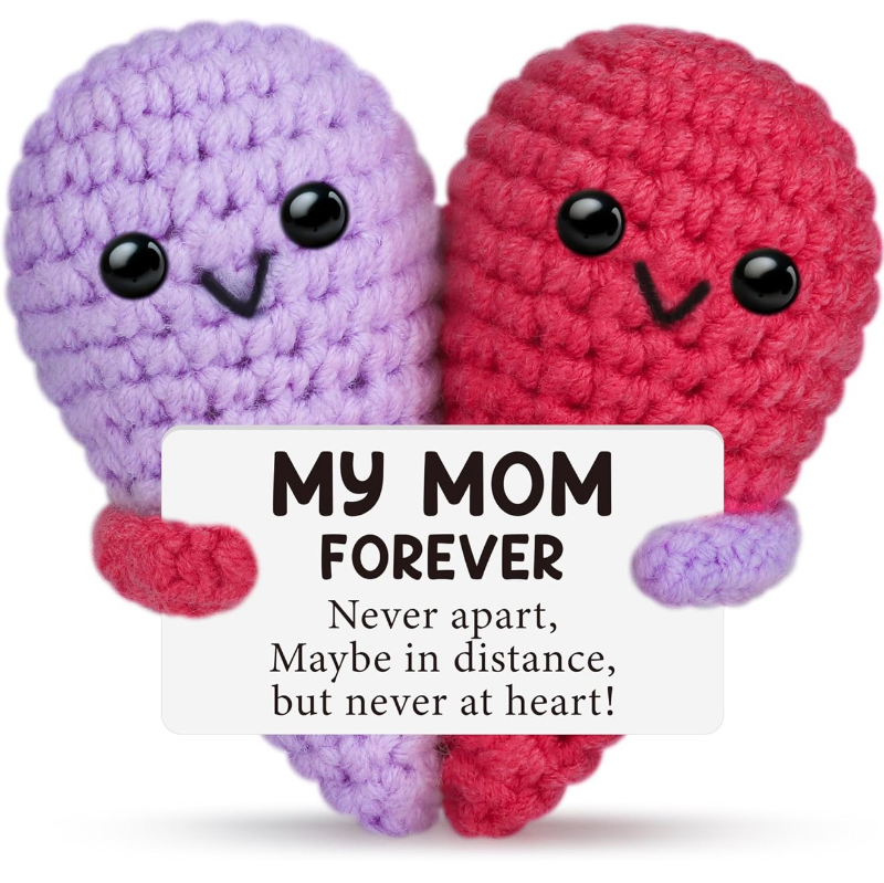 lot 4677 image: GwhyGifts Mom Gifts from Daughter Son,Birthday Valentines for Mom Mama Mother in Law Bonus Step,Funny Handmade Crochet Heart Small Gift for Moms,Cute My Mother Forever Never Apart Desk Decor - Retail $0