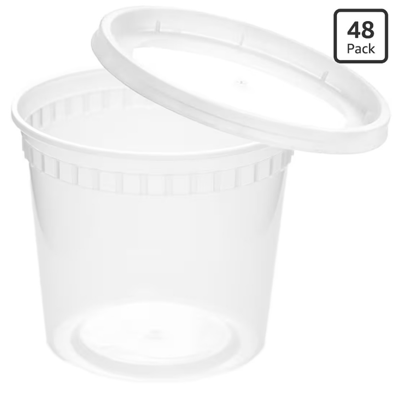 lot 4806 image: 16 oz Clear Deli Containers - 48-Pack with Lids, Round Airtight Condiment Cups, BPA-Free, Dishwasher Safe - For Sauces, Dressings, Sides