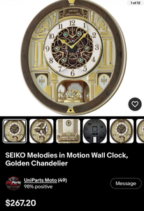 SEIKO Melodies in Motion Wall Clock, Golden Chandelier - Retail: $300