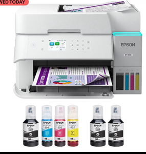 lot 5881 image: Epson ET-3958 EcoTank Multifunction Printer with Ink Bottles (turns on but gives error code) (needs firmware update) - Retail $0