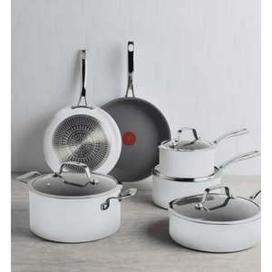 lot 5887 image: T-fal Excellence Ceramic Non-Stick Cookware Set  10-Piece - White (used) - Retail $200