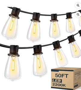 lot 5935 image: String Lights with Black Cord and Clear Bulbs  - Retail $0