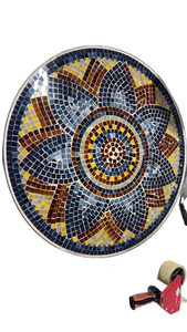 lot 5938 image: Mosaic Tile Decorative Wall Art Round Pattern Blue Brown Yellow - Retail $0