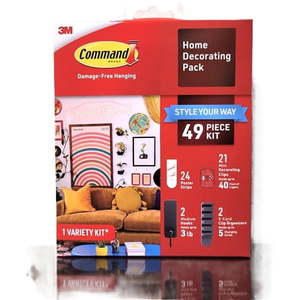 lot 5942 image: 3M Command 49 Piece Home Decorating Kit Wall Hooks Clips Poster Strips Bundle - Retail $28