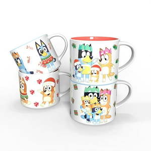 lot 5952 image: Zak Designs 15oz 3pk Stackable Ceramic Holiday Mugs in Gift Box - Bluey - Retail $27