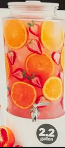 lot 5956 image: Glass drink dispenser 2.2 Gallon ceramic lid (needs a clean)  - Retail $0
