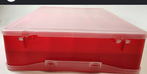 lot 5973 image: Red Plastic Storage Container with Hinged Lid - Retail $0