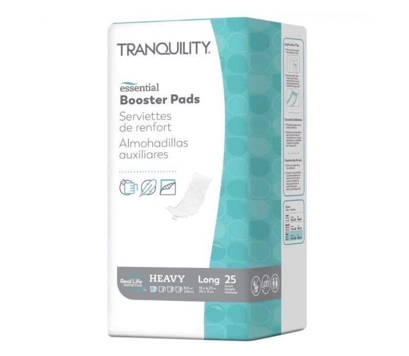 lot 155 image: Tranquility Essential Disposable Booster Pads with Adhesive Strip, Heavy Absorbency Case of 75