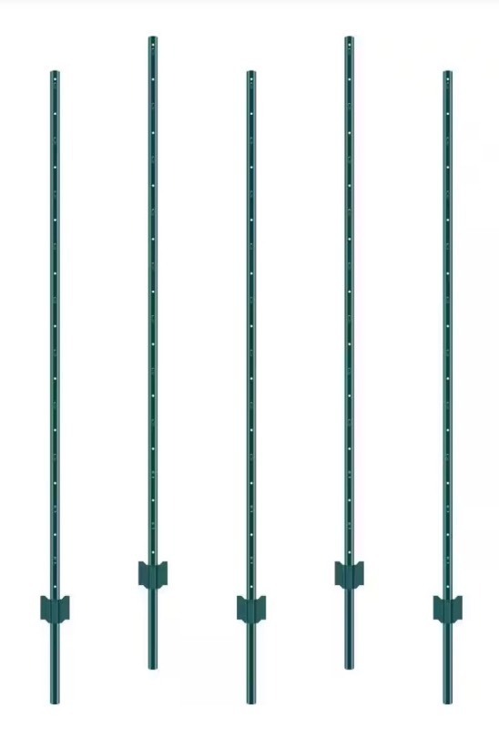 lot 57 image: 6 x 2 Fence Post, U-Post Heavy-Duty Metal Fence Posts, Sturdy Steel Fence Stakes for Garden Yard, Lawn, Green (5-Pack)