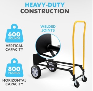 lot 4 image: Simpli-Magic 2 in 1 Convertible Hand Truck and Dolly, 800LBS  Heavy-Duty Moving Dolly Cart with 10 Flat Free Rubber Wheels & Handle Retails $150
