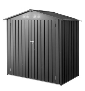 lot 9 image: VEVOR 6 x 4 FT Metal Garden Shed, Outdoor Storage Shed with Lockable Doors & 4 Louver Vents, Peak Roof Metal Sheds Outdoors Storage, Storage Sheds Clearance for Backyard, Garden, Patio, Bike, Gray Retails $200