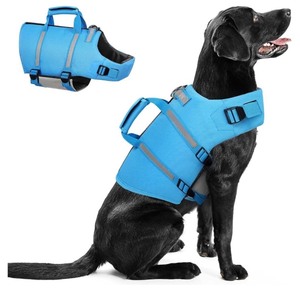 lot 12 image: Queenmore Dog Life Jacket X-Large Dog Life Vest High Floating Pet Swimming Vest Lightweight Adjustable Reflective Puppy Life Preserver for Boating,Dog Water Vest with Back Zip,Rescue Handle,Hook, Blue & Yellow