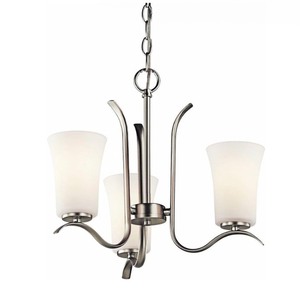 lot 9 image: Kichler 43073 NI Brushed Nickel 3 Light, 100-W Satin Etched White Glass
