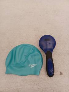lot 20843 image: Speedo Adult Silicone Swim Cap Dark Teal, & Hair Brush