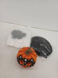lot 20873 image: Miscellaneous Halloween Lot, Pumpkin, Spider Web, Witch Hat