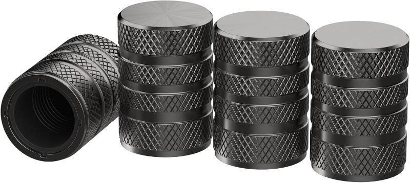 lot 67544 image: Tire Valve Stem Caps - 4 Pack - Heavy Duty - Anodized Aluminum - Corrosion Resistant - Cars Trucks Motorcycles SUVs and Bikes - Universal knurling Barrel Designed stem caps by Vexzu (Gray)