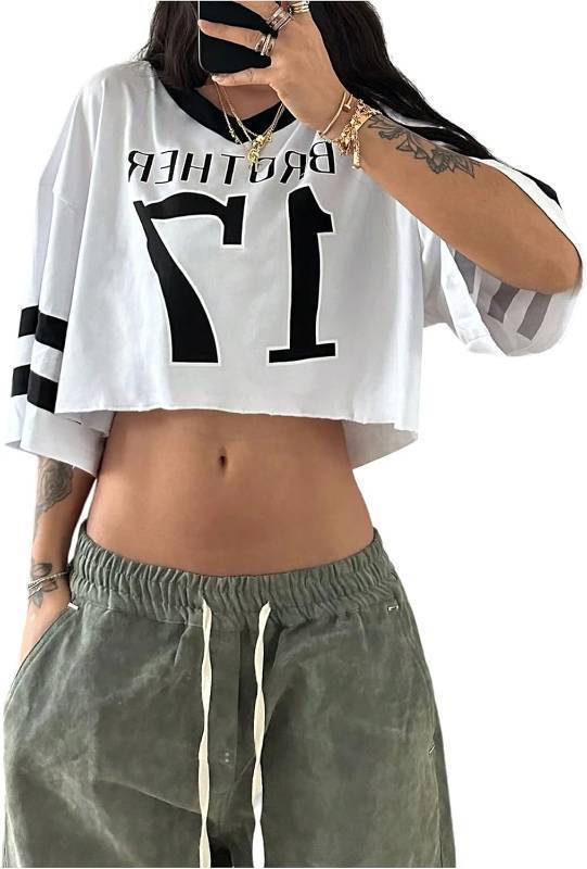 lot 67737 image: SweatyRocks Womens Letter Graphic Crop Tees Round Neck Oversized Short Sleeve T-Shirt Sporty Street SMALL
