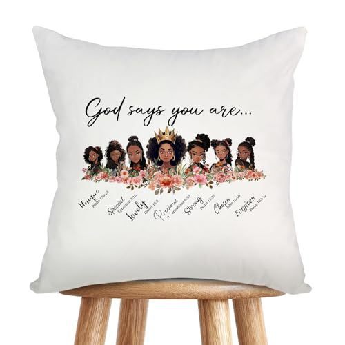 lot 67755 image: OUZ African American Throw Pillow Cover, Black Women Pillowcase Inspirational Gift, Christian Gifts Couch Bed Home Decorative, Proverbs 3125 Make Yourself a Priority (God says, 18x18Inch)