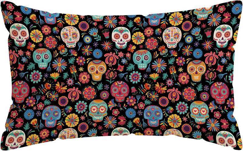lot 67545 image: Sugar Skull Day of The Dead Lumbar Pillow Covers Home Decor 12x20In  Dia De Los Muertos Mexican Set of 1 Invisible Zipper Pillow Cases for Home Sofa Couch Outdoor Holiday Decorations