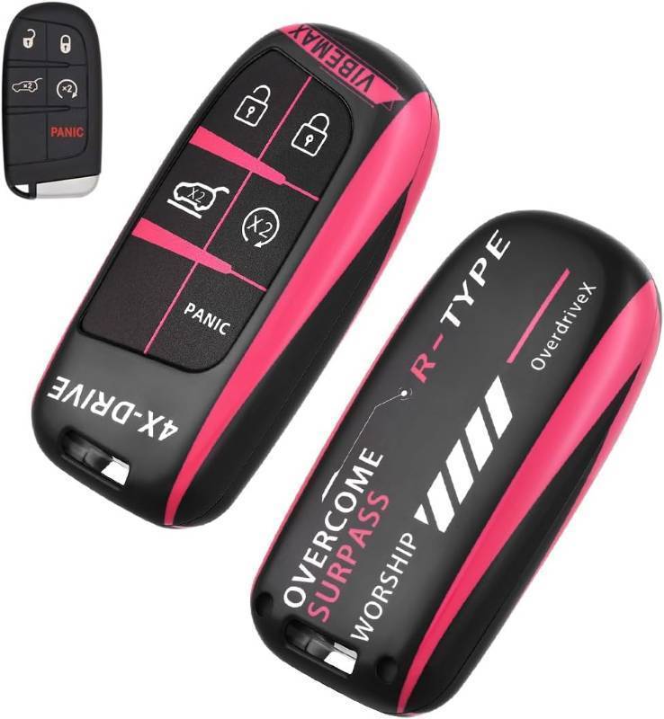 lot 67794 image: EnerCharge for Jeep Key Fob Cover,PC Key Cover Case Suitable for Dodge Cherokee Renegade Compass wth 3 4 5 Buttons (Pink)