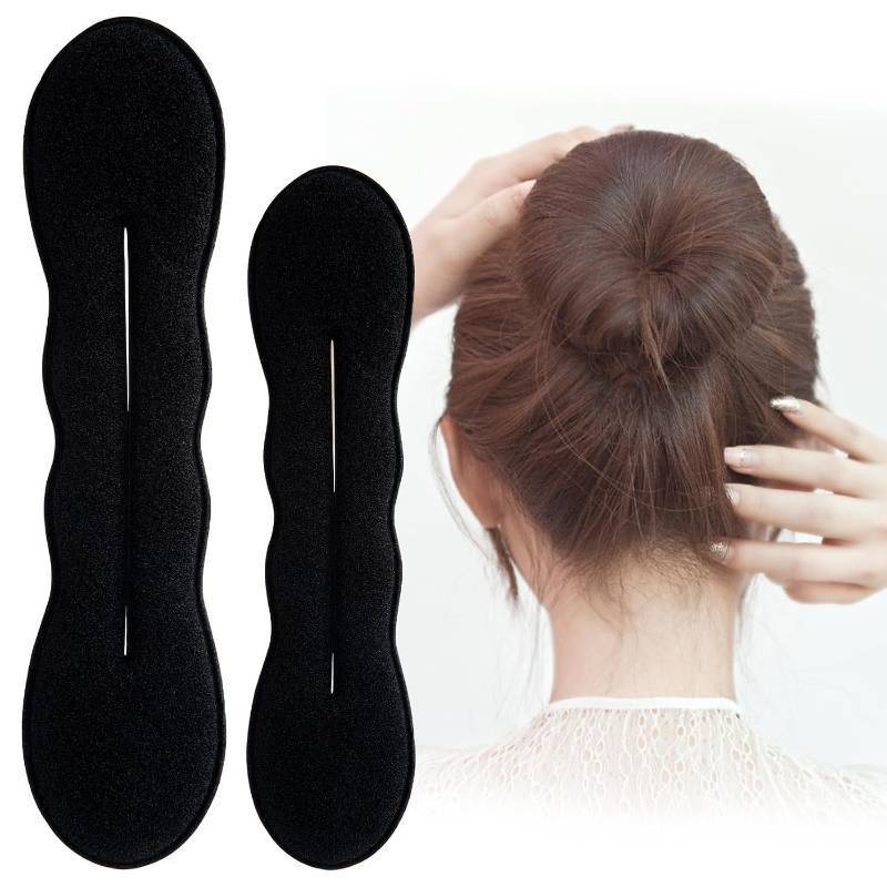 lot 69002 image: 2pcs Sponge Hair Bun Maker for Women, Lazy Bun Shaper Curler Tool, Flexible Bun Updo Hair Accessories for Updos Ballet Buns French Twists- Black