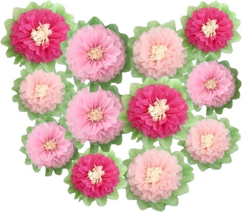 lot 69567 image: 12pcs 8in 10in Pinks Flower Decorations Tissue Paper Flower Mexican Paper Flowers Fiesta Paper Flowers Hawaiian Party Backdrop Floral Bridal Shower Centerpiece Baby Girl Birthday nursery decor